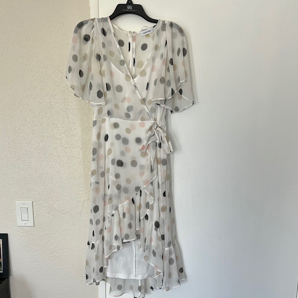 Calvin Klein Cream Tiered Ruffled Sundress